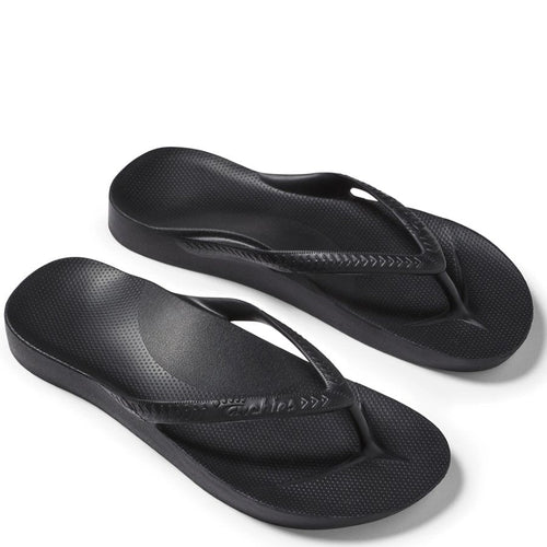 Pair of black flip-flops on a white background