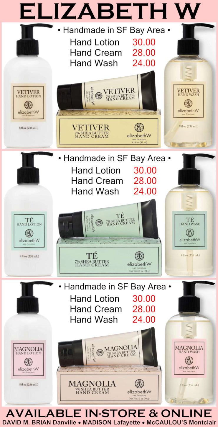 Elizabethtwist hand care products with prices on a pink background