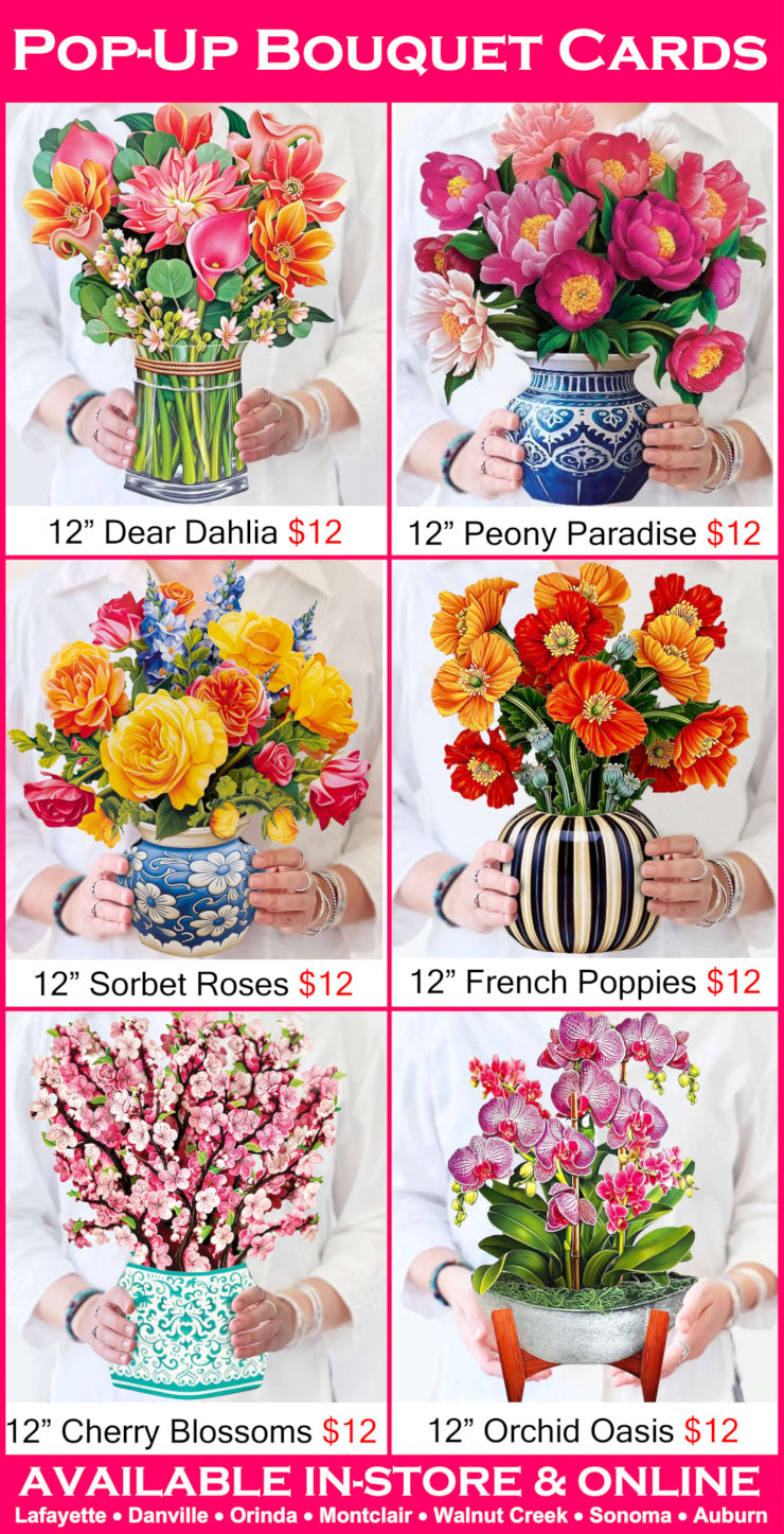 Pop-Up Bouquet Cards with various flower arrangements and prices.