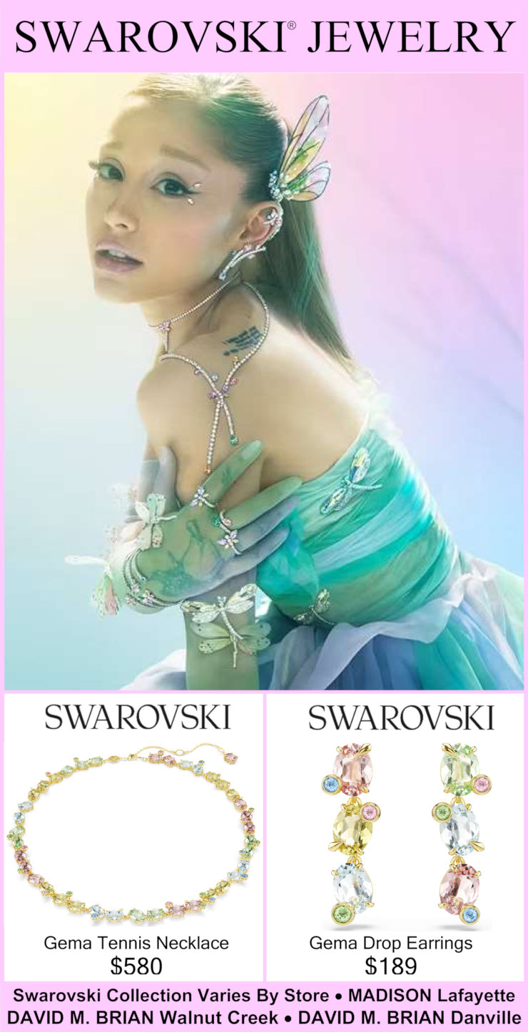 Swarovski jewelry advertisement with a fairy-like character wearing jewelry.