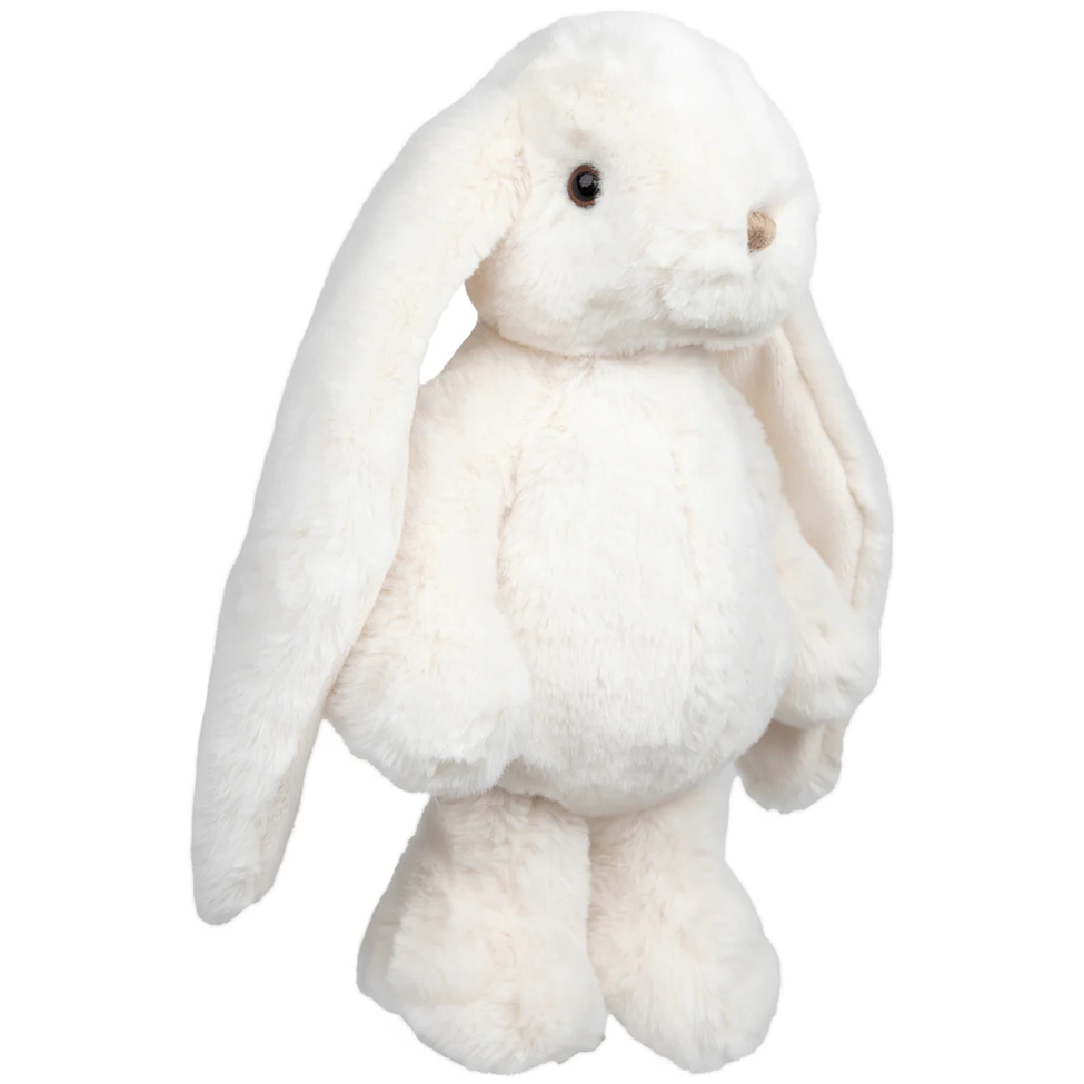 White plush bunny toy on a white background