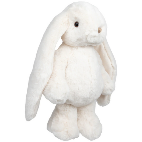 White plush bunny toy on a white background