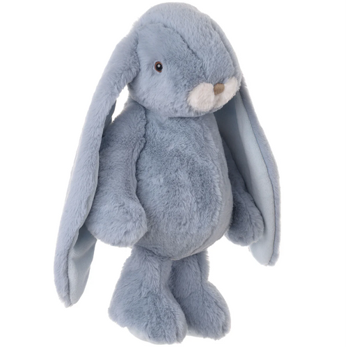 Plush toy rabbit in blue on a white background