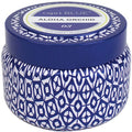 Capri Blue Aloha Orchid candle with blue and white patterned design