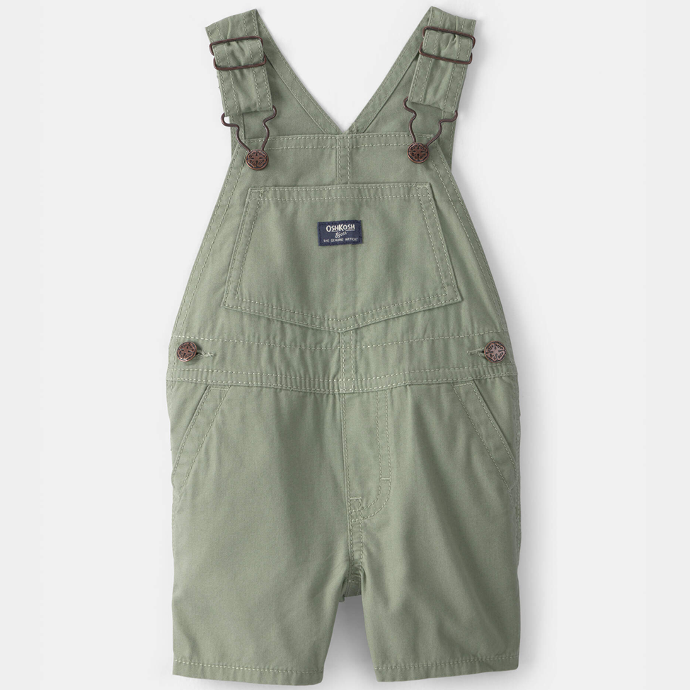 Green overalls with a brand logo on a white background