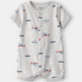 Baby romper with boat pattern on a white background