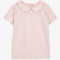 Pink blouse with a scalloped collar on a white background