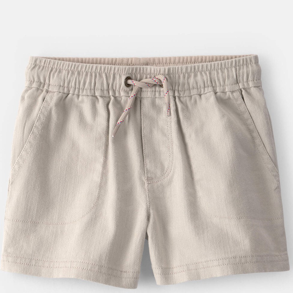 Beige shorts with a drawstring on a white background