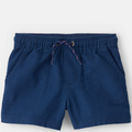Blue shorts with a drawstring on a white background