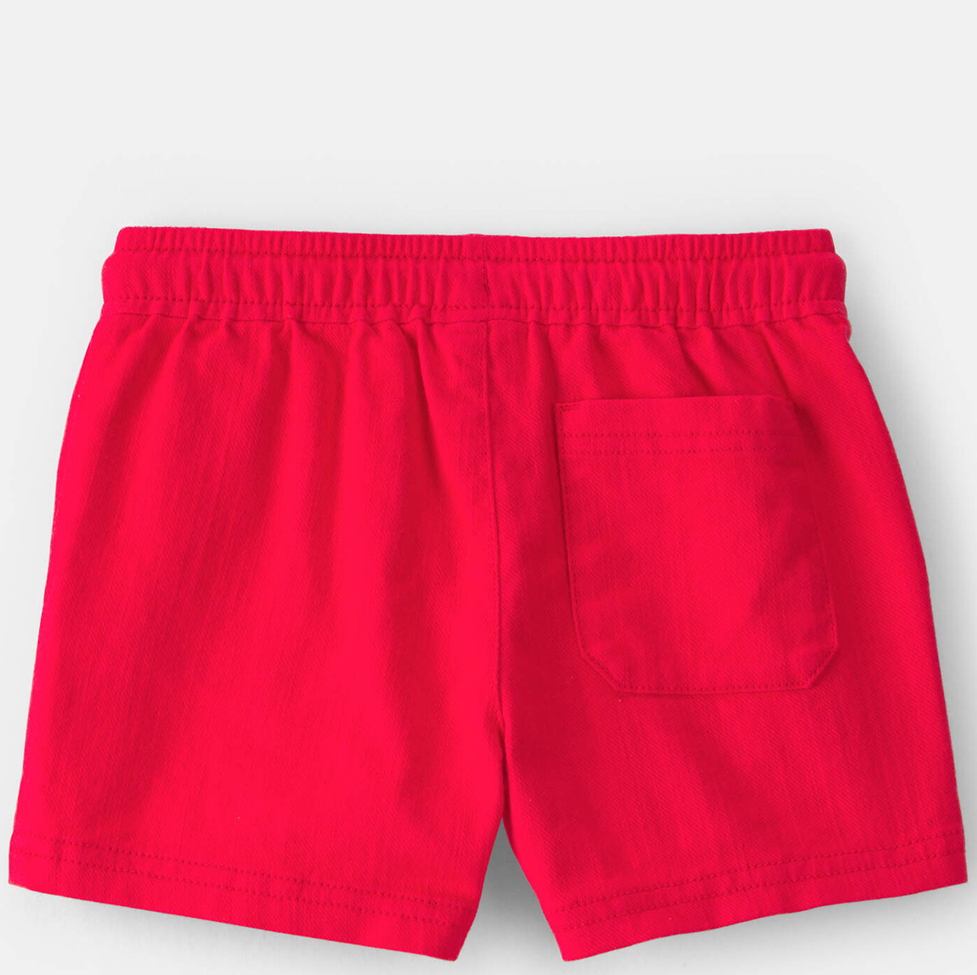 Red shorts with a pocket on a light gray background