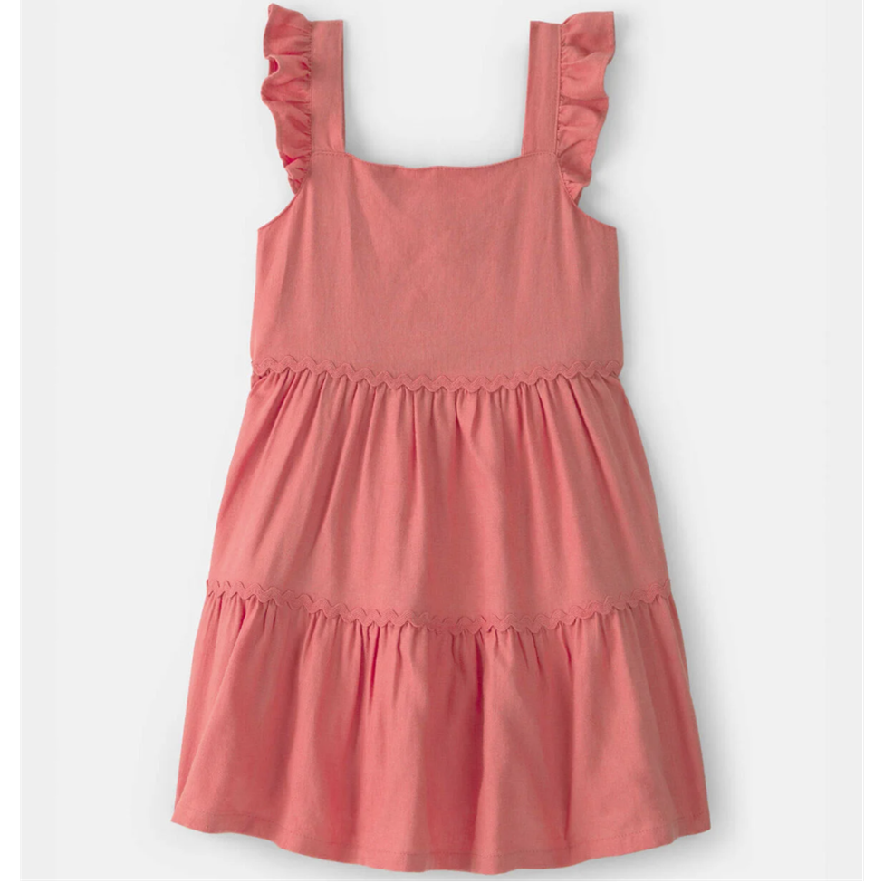 Pink dress with ruffled straps on a white background