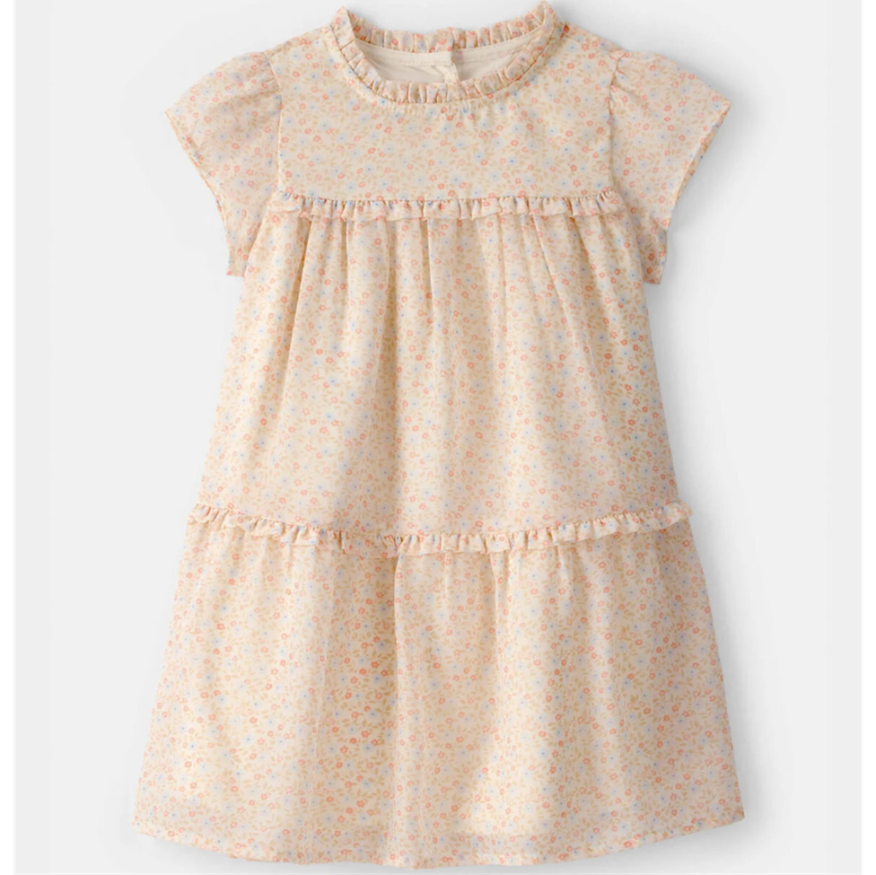 Beige floral dress on a white background