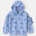 Blue hoodie with dinosaur pattern on a white background