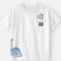 White t-shirt with dinosaur designs on a white background