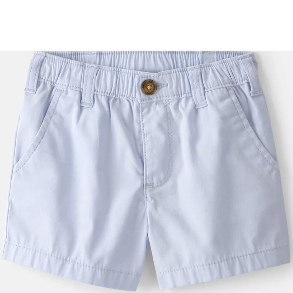 Light blue shorts with a button on a white background