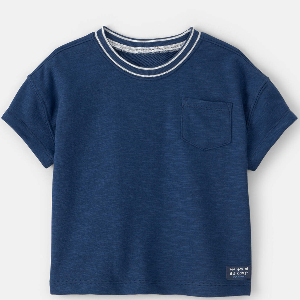 Blue t-shirt with a pocket on a white background