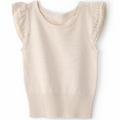 Beige sleeveless knit top on a white background
