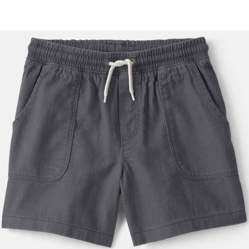 Gray shorts with a drawstring on a white background