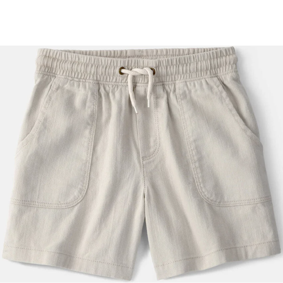 Beige shorts with a drawstring on a white background