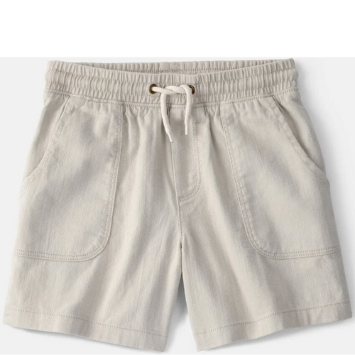 Beige shorts with a drawstring on a white background