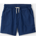 Blue shorts with a drawstring on a white background