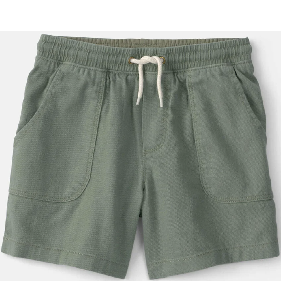 Green shorts with a drawstring on a white background