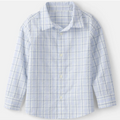 Blue and white checkered shirt on a light gray background