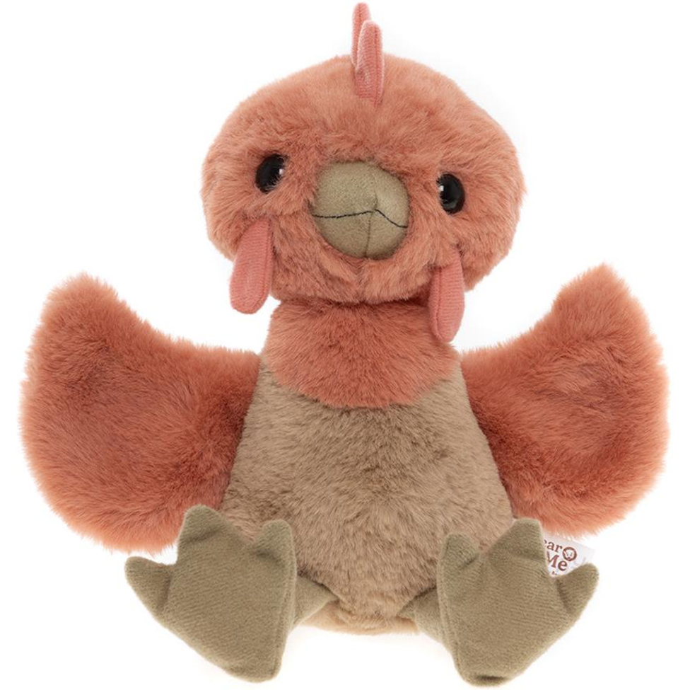 Plush toy chicken on a white background