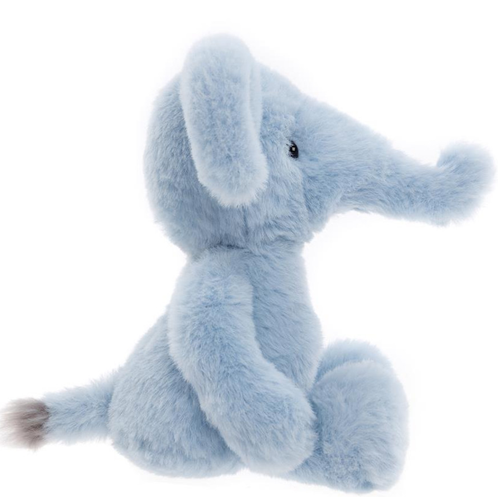 Plush elephant toy on a white background