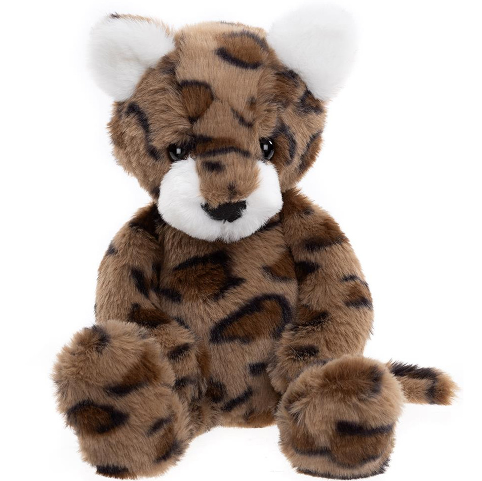 Plush toy resembling a cheetah on a white background