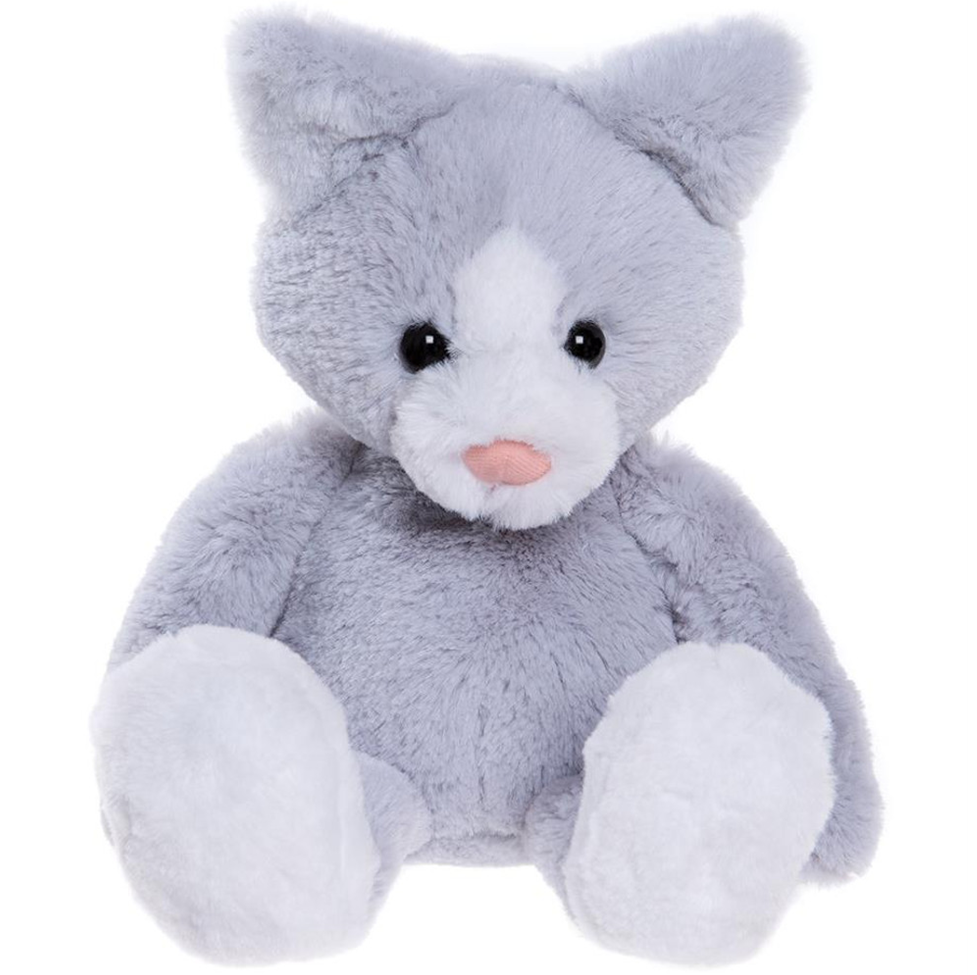 Plush toy cat with a white chest on a white background