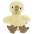 Plush duck toy with a visible brand label on a white background