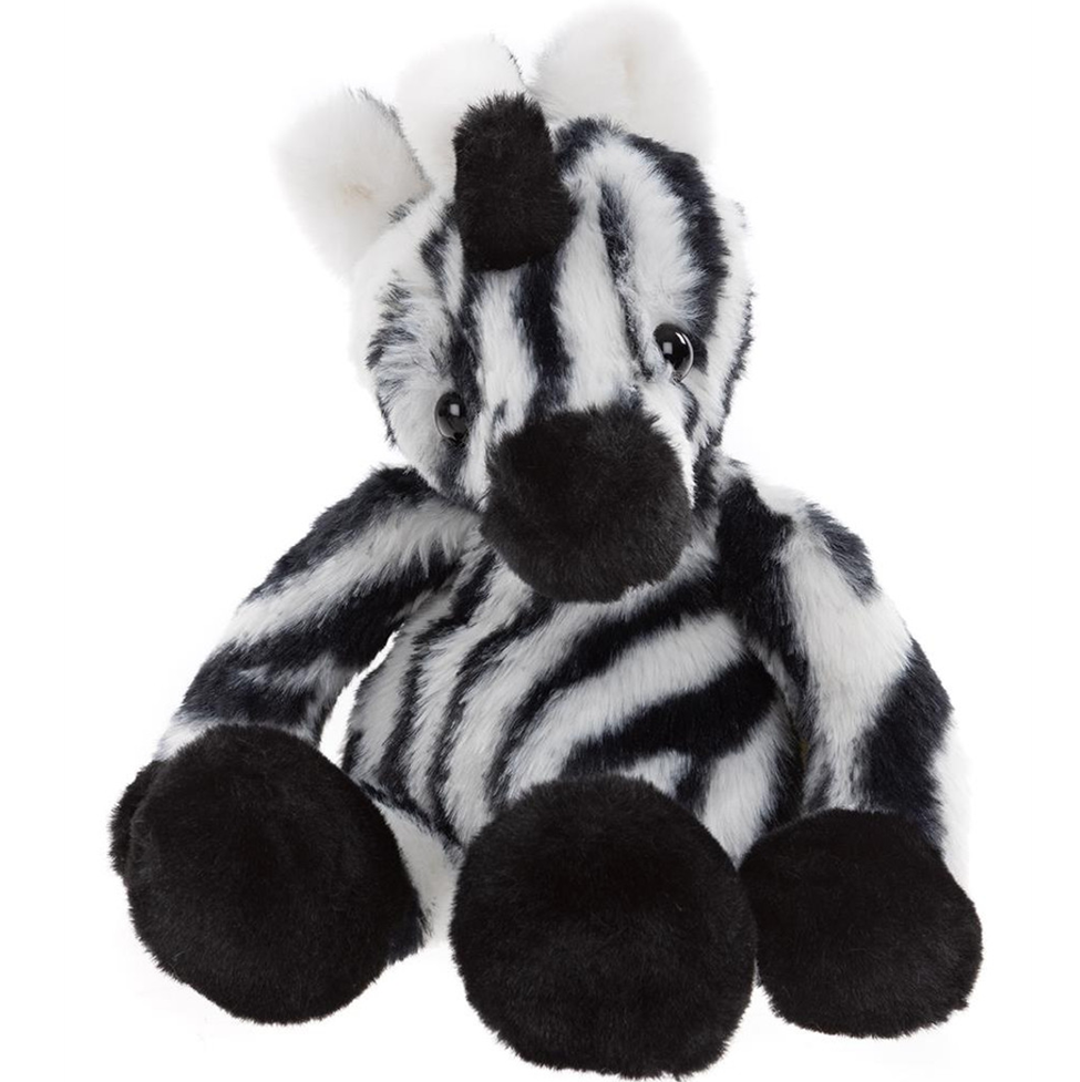 Plush zebra toy on a white background