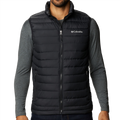 Black puffer vest with Columbia logo on a white background