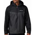 Black Columbia jacket worn by a person on a white background