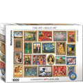 Eurographics Puzzles fine art collection packaging with various famous artworks.