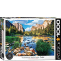 Jigsaw puzzle box featuring Yosemite National Park with mountains and river.