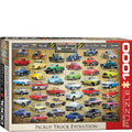 Jigsaw puzzle box featuring a grid of vintage pickup trucks with Eurographics branding.