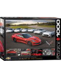 Jigsaw puzzle box featuring a red Corvette Stingray and other cars on a racetrack, with the Chevrolet logo.