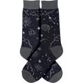 Pair of socks with celestial pattern on a white background