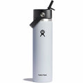 White Hydro Flask water bottle with black lid on a white background