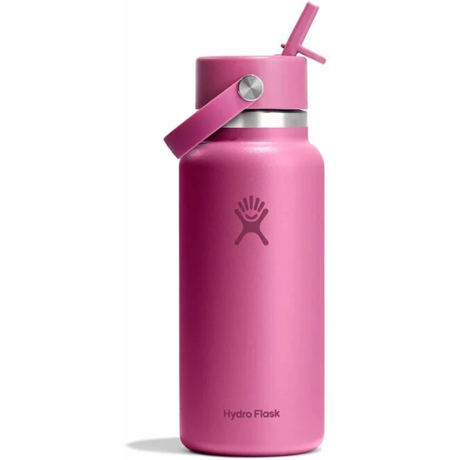 Pink Hydro Flask water bottle with straw lid on a white background
