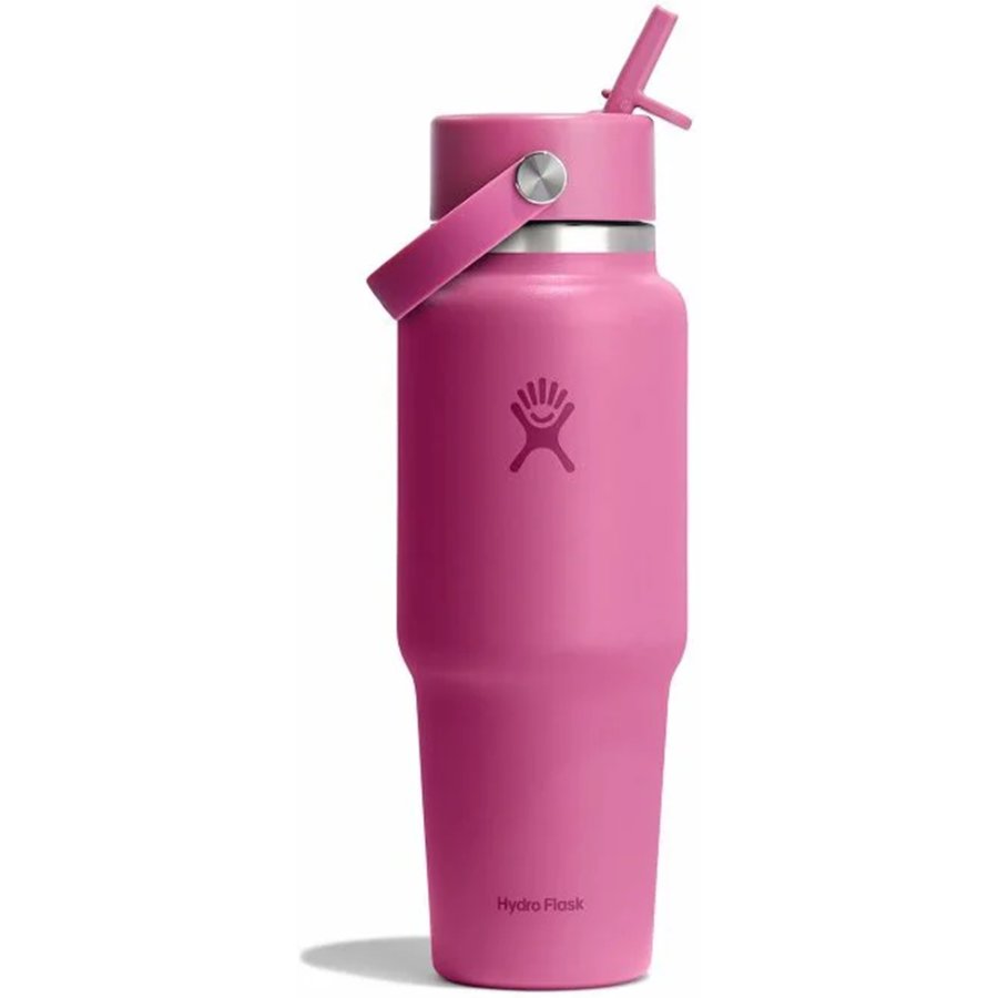 Pink Hydro Flask water bottle with straw lid on a white background