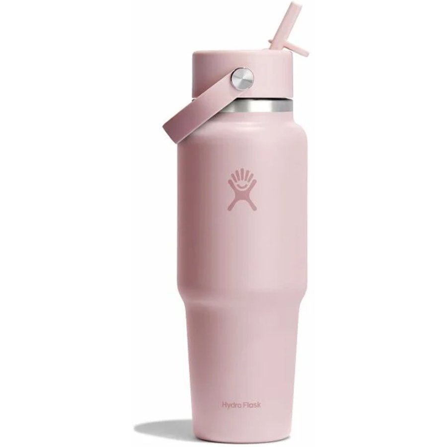 Pink Hydro Flask water bottle with straw lid on a white background