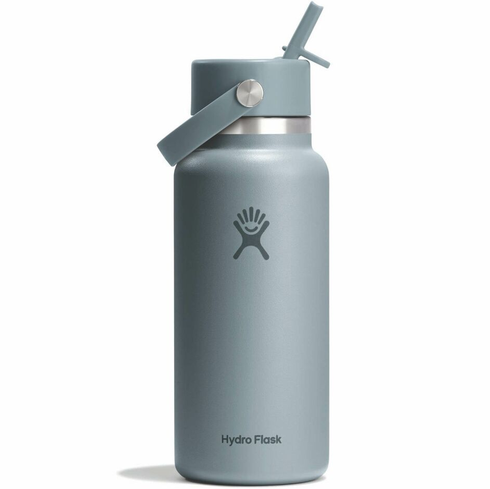 Hydro Flask water bottle with straw lid on a white background