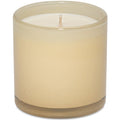 Beige candle in a glass container on a white background