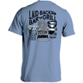 Light blue t-shirt with black graphic and text on a white background
