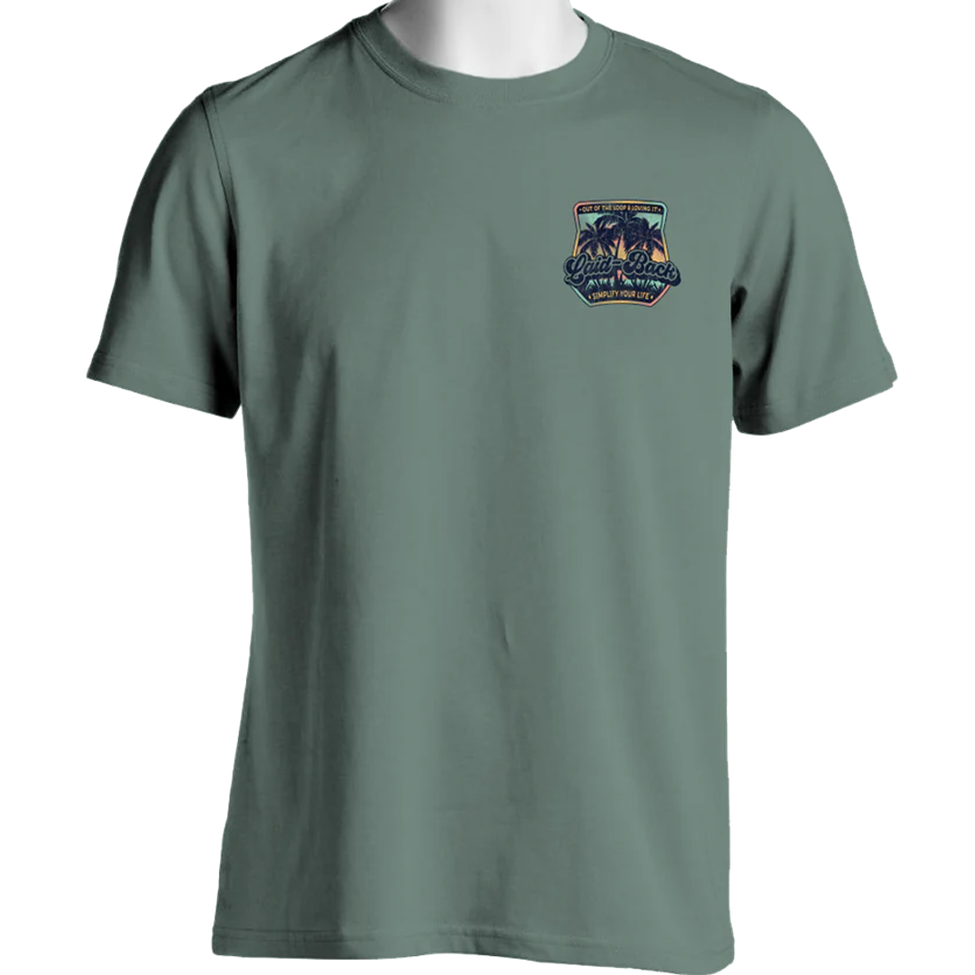 Green t-shirt with a logo on a white background