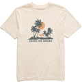 Beige t-shirt with palm tree and sun graphic and 'Going on Break' text on a white background
