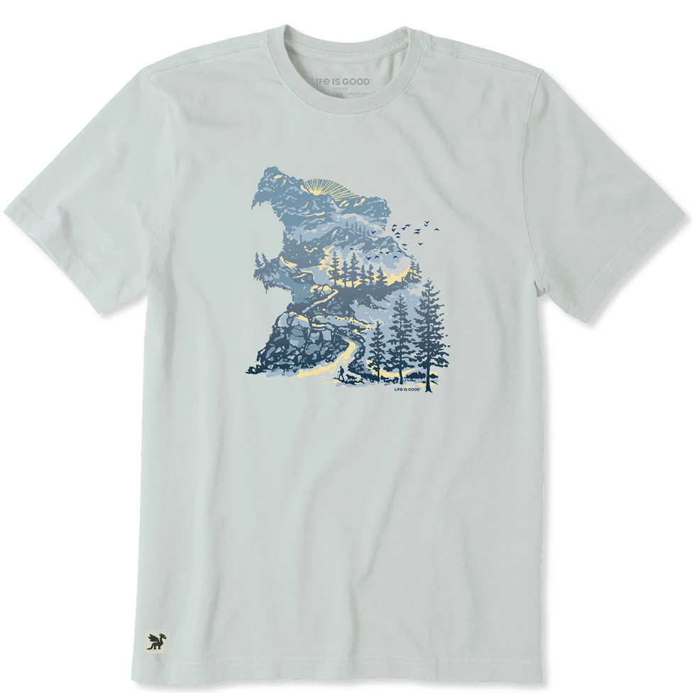 Light gray t-shirt with a graphic of a bear and forest design on a white background